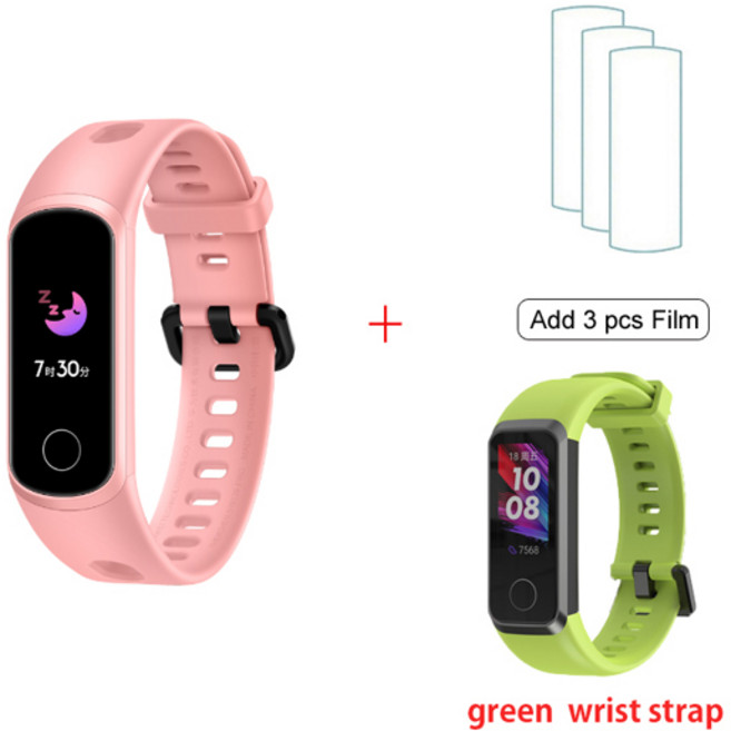 Original Honor Band 5i 스마트 팔찌 명예 스마트 워치 수면 수영 스포츠 트래커 SpO2 Blood Oxygen for xiaomi, 핑크 추가 필름 녹색, 핑크 추가 필름 녹색