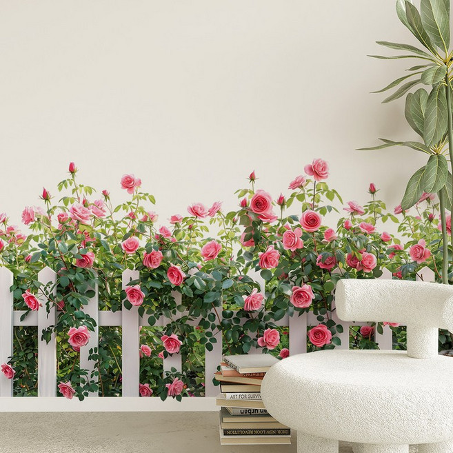 태쓰 인테리어 스티커 식물 나무 벽 포인트 스티커, 로즈가든