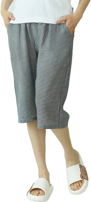 캐리루시 여성 인견 주머니 7부 체크 파자마 잠옷바지