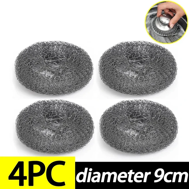 1/12Pcs 스테인레스 스틸 스크러버 핸들 수세미 브러시 패드 주방 냄비 팬 싱크 클리닝 볼 홈, 08 Head 4pcs