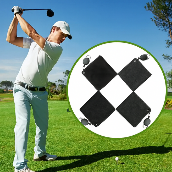 간편하게 걸고 사용하는 골프 릴 타올 4P 세트, 4개, 블랙