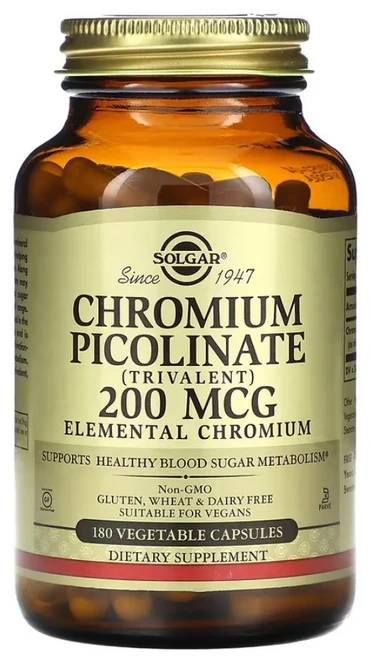 솔가 크로뮴 피콜리네이트 200mcg 글루텐 프리 무설탕 베지터블 캡슐, 1개, 180정 - 쿠팡