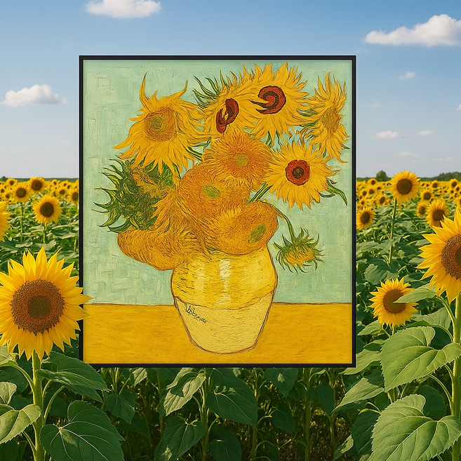 고흐 해바라기 그림 액자 | 거실 소파 뒤 인테리어 명화 | 돈 들어오는 해바라기 선물, 심플블랙