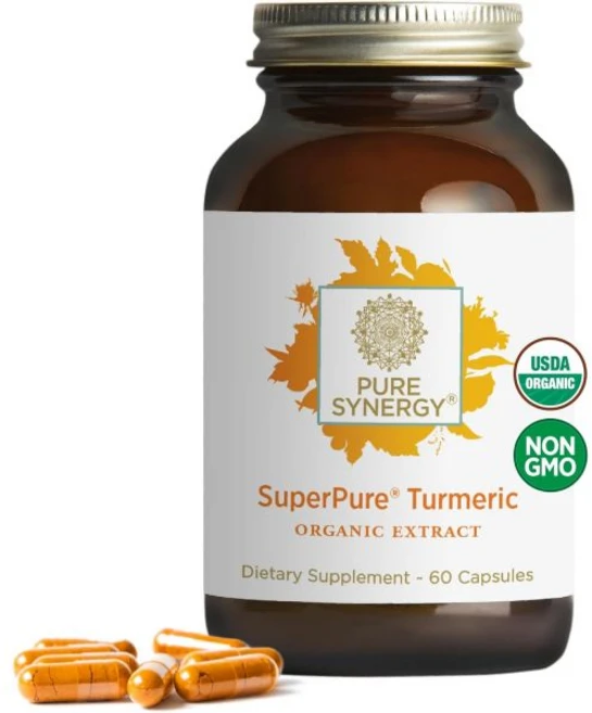 PURE SYNERGY 퓨어 시너지 슈퍼퓨어 강황 추출물 유기농 커큐민 보충제 500mg 캡슐 면역 및 관절 건강을 위한 강력한 지원 60캡슐, 1개, 60정 - 쿠팡