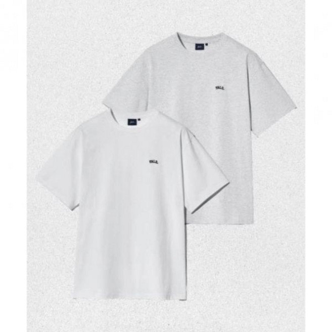 매장정품 예일 YALE 16수 코마사 2PACK 스몰아치 반팔티셔츠 화이트라이트그레이 YEM9SS302ALG 1437158