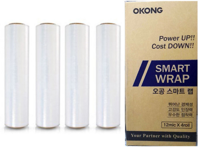 오공 스트레치필름 공업용랩 4롤 (12 15 18 20 25 30mic), 기능성 12mic x 500mm x 350미터, 1개