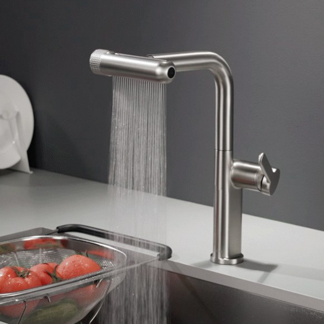 에떼르노 EK-6001 무광 싱크대 폭포수전 6way 회전 다기능 주방수전교체, 1개