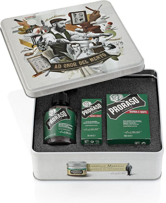 이탈리아 프로라소 바버샵 3종 비어드 수염 샴푸 오일 밤 선물세트, 1개, 30ml