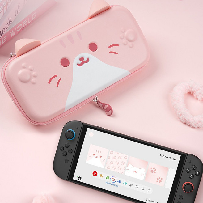 닌텐도 스위치2 케이스 파우치 가방 고양이, 1개, 핑크, 닌텐도2 고양이 CASE