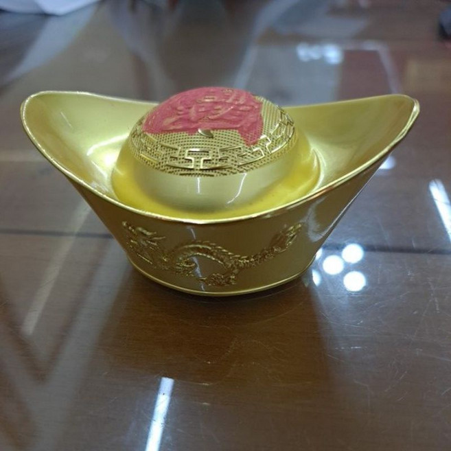 龍鳳金元寶 招財聚寶盆 元寶 財位擺飾, 銅金元寶 龍鳳元寶 (大)-長9.5cm,淨化後開光元寶