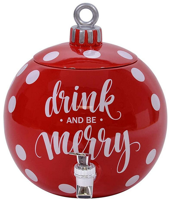 Mark Feldstein Associates Drink and Be Merry Ball 오너먼트 로즈 레드 27.9 x 27.9cm(11 11인치) 백운석 세라믹 크리스마스, Mark Feldstein Associates Drin