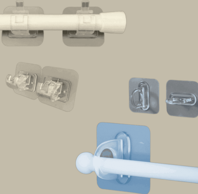 무타공 미니압축봉 홀더 세트 못없이 붙이는 30-50cm 미니압축봉 접착식 브라켓, 1. 압축봉 1P+ 고리형 홀더2P, 1세트
