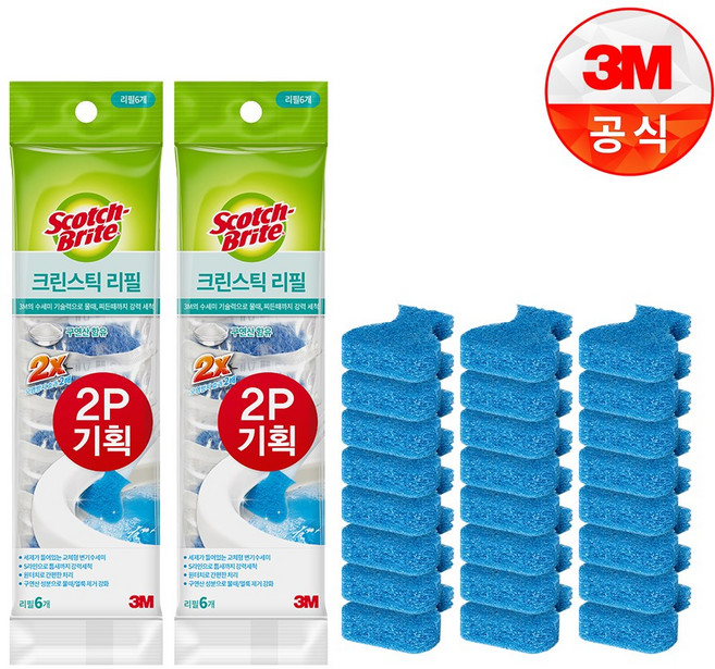 스카치브라이트 크린스틱 리필 수세미, 단일색상6개입, 4개