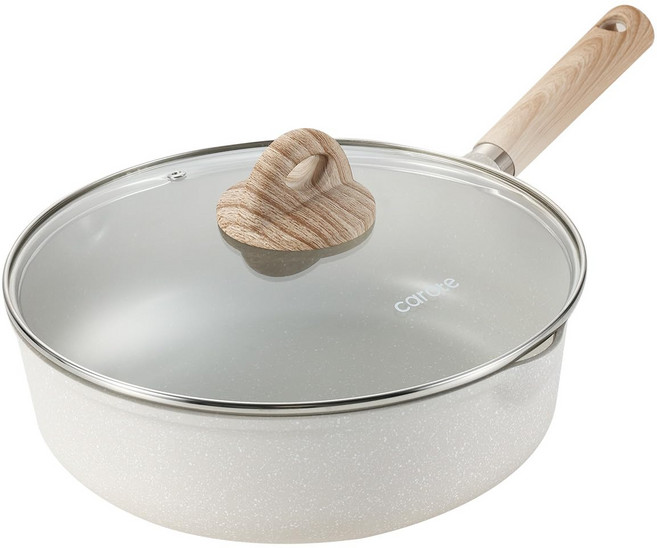 CAROTE 22cm 카로테 프라이팬 뚜껑 첨부 심형 볶음냄비 IH&가스 불 대응 PFOA등의, 1개