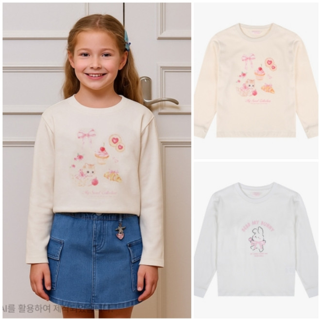 로엠걸즈 청주점 여아 데일리 고양이 긴팔 면 티셔츠 RGLA258Y1