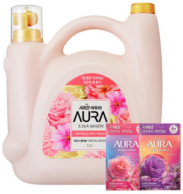 샤프란 아우라 초고농축 섬유유연제 피오니블러썸 5.5L + 아우라 생화캡슐 섬유유연제 680ml 2개