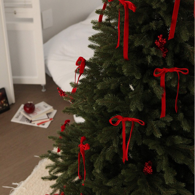 POCK 레드벨벳리본 크리스마스 장식 발레코어 리본 양면벨벳 트리 오너먼트, 10개, 양면레드벨벳리본