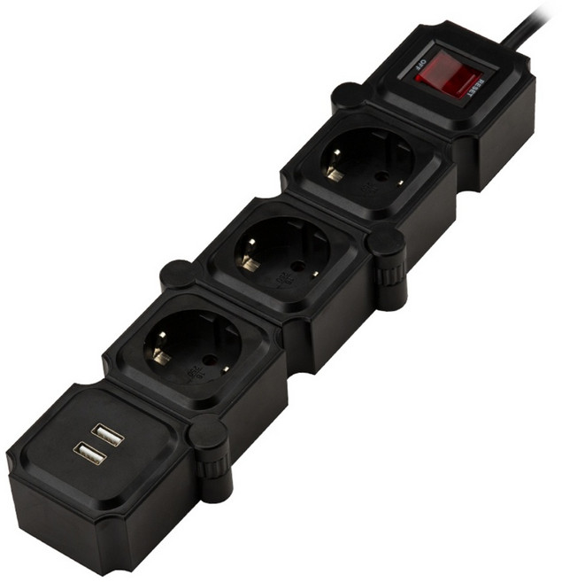 테트리스 고용량 디자인 절전 USB 멀티탭 3구, 3m, 블랙 + 블랙, 1개