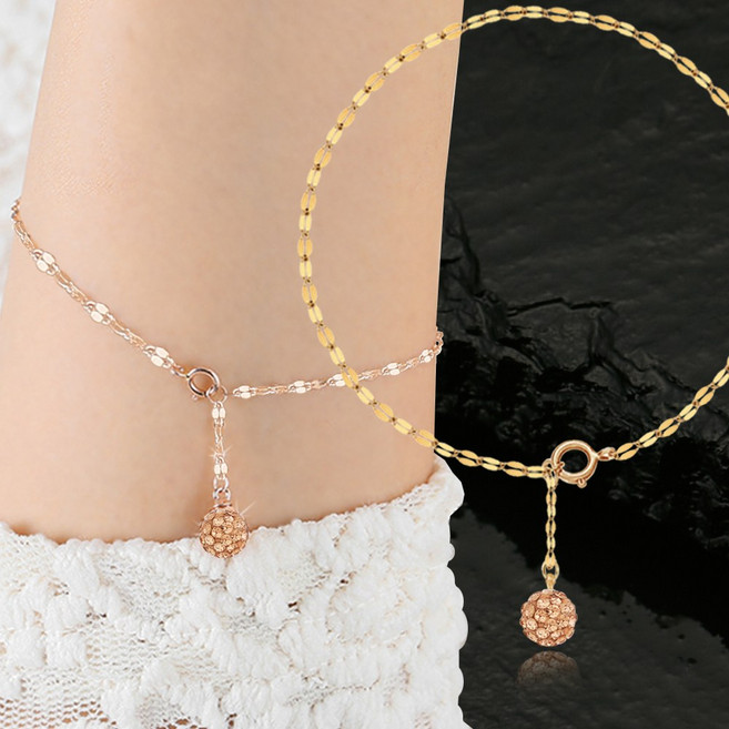 에바주얼리 데일리 14K 진주 미러볼 더블 드롭 팅클 2푼 체인 금 팔찌