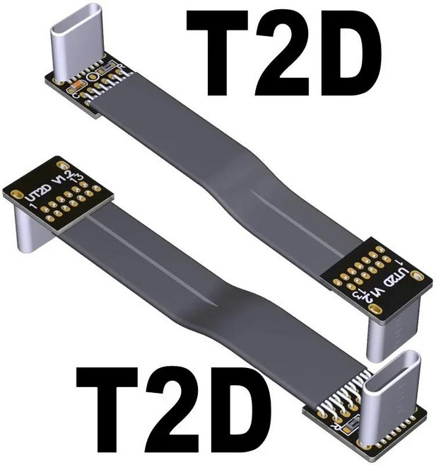 USB 2.0 유형 C 리본 플랫 케이블 차폐 확장 FPC 90도 위/아래 각도 커넥터 5CM-3M TV PC용, 02 T2D-T2D, 1개