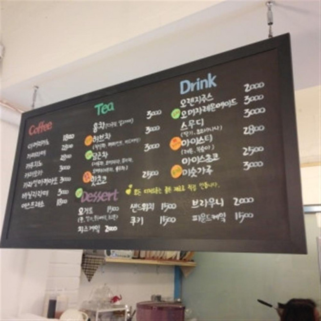벽걸이 카페 커피숍메뉴판 분필 흑칠판 직접 메뉴 수정 가능 사이즈 제작, 오크, 자석형 흑칠판, 60-90cm