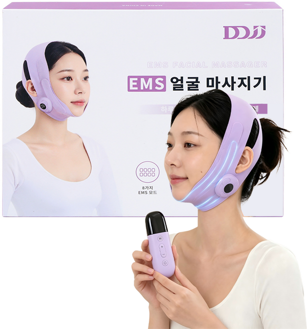 DDJJ 저주파 얼굴 마사지기 V라인 리프팅밴드 EMS 얼굴 마시지 피부 탄력 케어 이중턱 리프팅 8가지 모드 20단계 강도, 퍼플, 1개