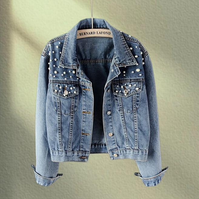 여성 데님 코트 빅 사이즈 핏 진주 재킷 CIILLNY