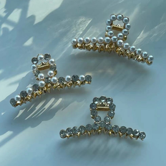 [무배+3개] 미니 사이즈 메탈 진주 큐빅 믹스 올림머리 반머리 꼬임 집게핀 세트 F324