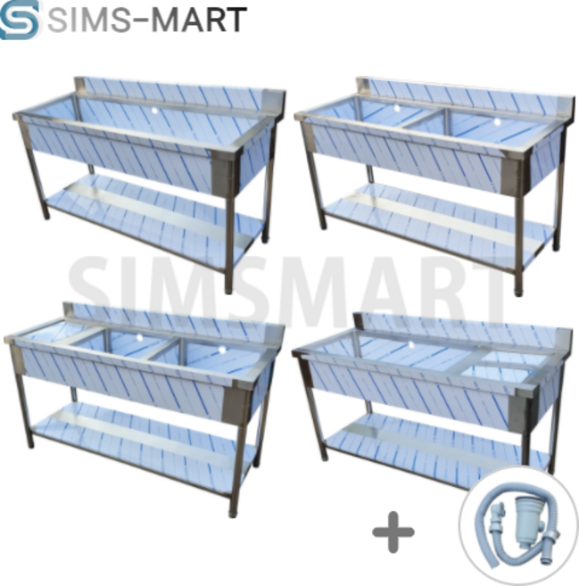 업소용 씽크대 1500 모음 1조 2조 좌날 우날 2/3통 싱크 개수대 세정대 조리대 배수구포함 세척기 씽크대, 1500 2조 올, 씽크대+배수구