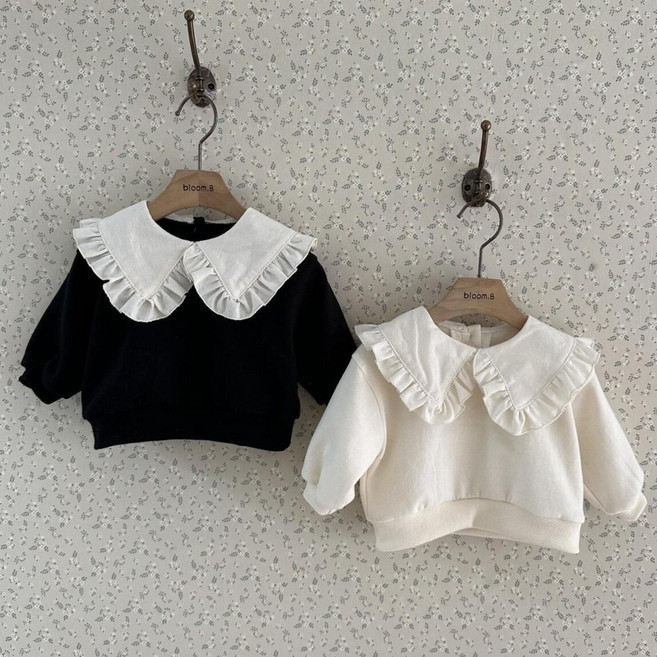 여아 배색 레이스 카라 맨투맨 티셔츠 봄 아기 신생아 베이비 백일 6개월 돌 자매룩