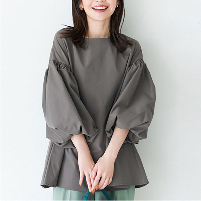 UPPERCUT 여성 퍼프소매티셔츠 루즈핏 퍼프 블라우스 빅사이즈 반팔 블라우스 이지웨어 홈웨어 여름 임부복