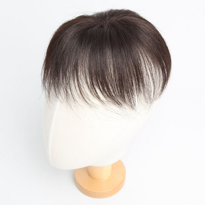 베이직커트 가르마 소형 리얼스킨 인모100% 남자 부분가발, 흑갈색, 흑갈색, 1개