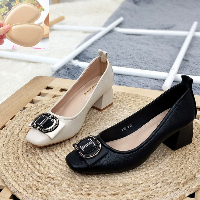 비비루 여자 펌프스 리본 소가죽 구두 5cm 여성 무지외반증 통굽 구두