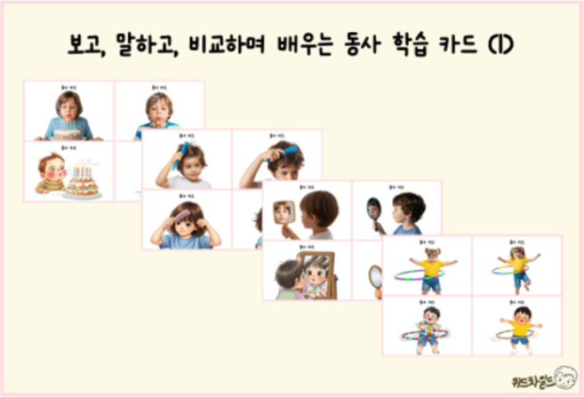 PDF 파일 전송) 보고 말하고 비교하며 배우는 동사 학습 카드(1) [인지발달교구 / 언어발달 / 언어치료교구 / 유치원교구 / 어휘학습 / 사회성발달], NR, NR
