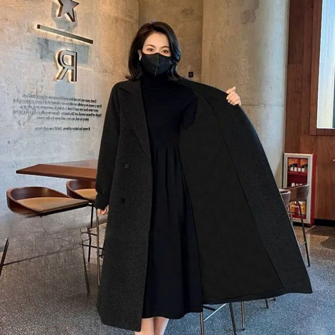 COSYEVNO 여성 모직 코트 겨울 빅사이즈 루즈핏 패션 정장 칼라 어디에나 잘 어울리는 미디엄 패딩 도톰 코트 CXJndy-04