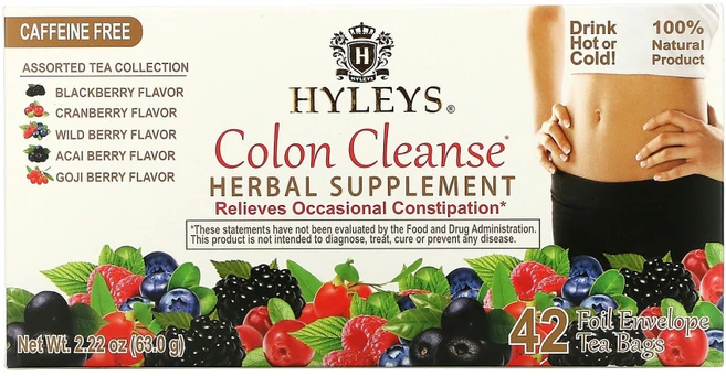 Hyleys Tea Colon Cleanse 다양한 차 컬렉션 무카페인 42 Foil Envelope Tea Bags 0.05 oz (1.5 g), 1.5g, 1개 - 쿠팡
