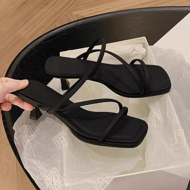 투니스 여성 스트랩 스퀘어 뮬 하이힐 6cm