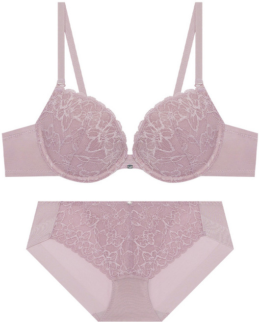 엘르이너웨어 아델라 딥브이 레이스 브라 팬티 세트 - 인디핑크