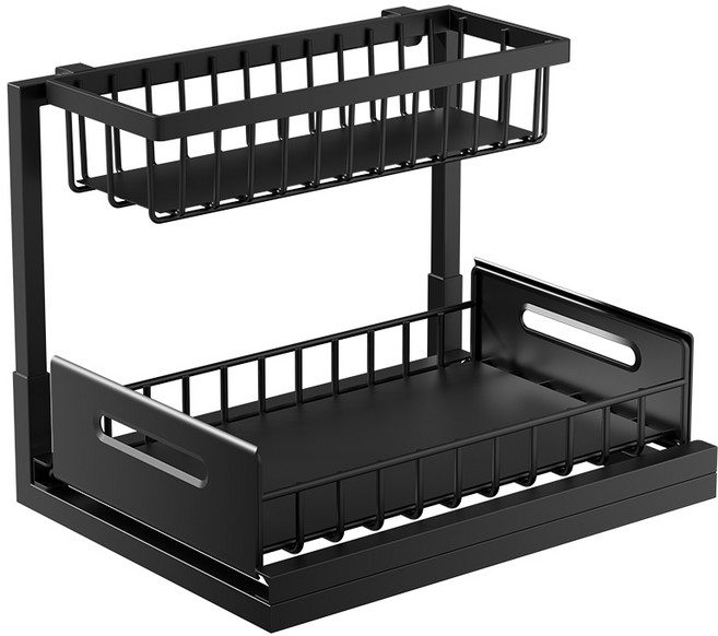 멀티싱크대 건조대 수납 선반 식기 건조대 컵 보관대, 1개, 검정색, 2단