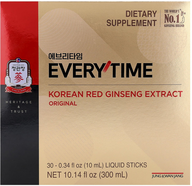 JungKwanJang 한국산 홍삼 추출물 Everytime 오리지널 액상 스틱 30개 각 10ml(0.34fl oz), JungKwanJang한국산홍삼추출물Everytime오