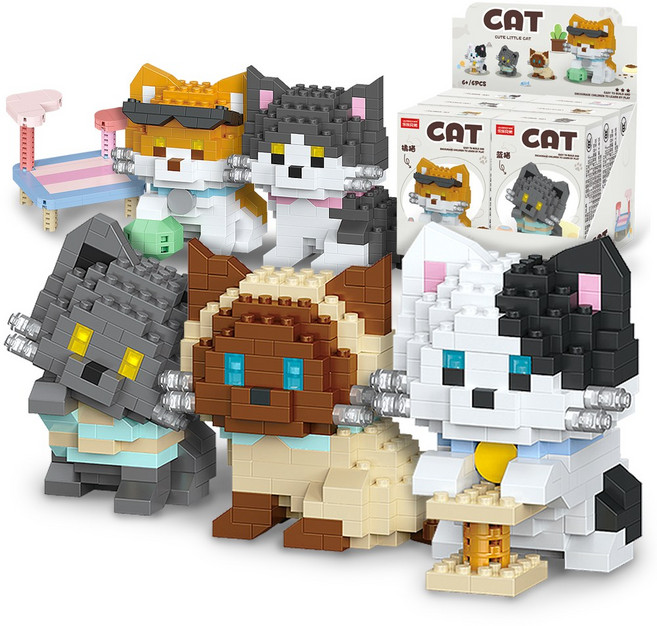알꿀밤-나노블럭-동물 E 미니 고양이 타워 6종 세트, 1개
