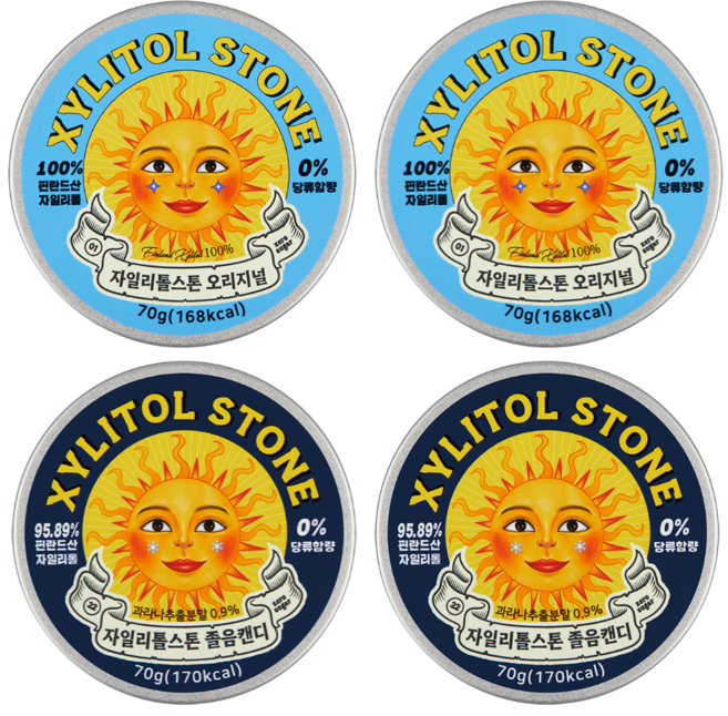 자일리톨스톤 무설탕 충치예방 장거리 운전 잠깨는 사탕 틴케이스 오리지널2개+졸음캔디2개, 70g, 4세트