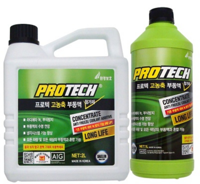 보충용 전차종 녹색 부동액 프로텍 롱 라이프 부식 방지 프리믹스 냉각수, 1L, 1개, 1L