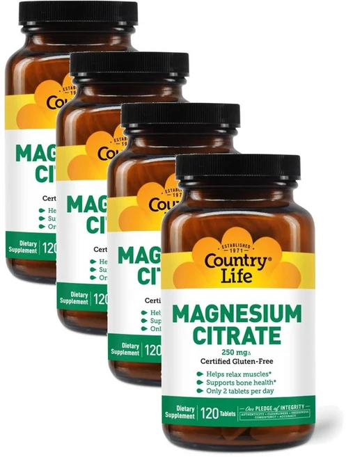 컨트리라이프 마그네슘 시트레이트 250mg Country Life Magnesium Citrate, 120정, 4개 - 쿠팡