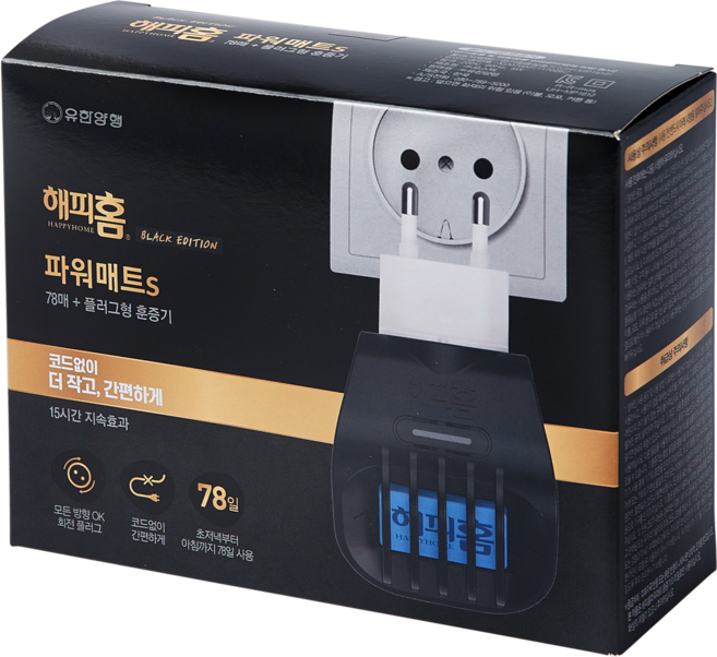 해피홈 블랙에디션 파워매트S 리필 78p + 플러그형 훈증기 세트, 3세트