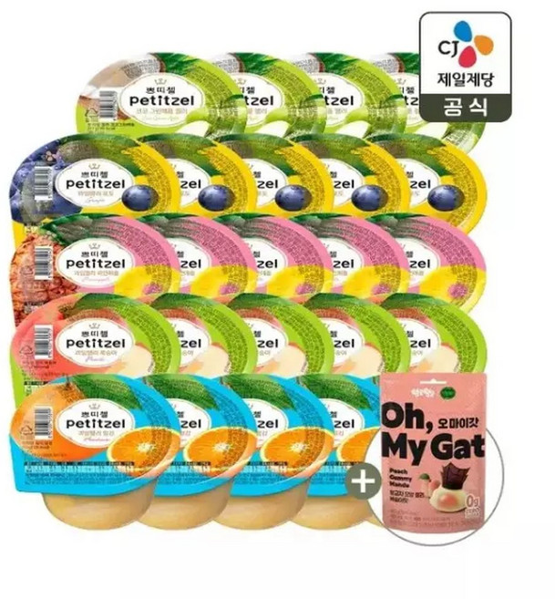 쁘띠첼 푸딩 과일젤리 210g x24개 (밀감x5개+복숭아x5개+파인애플x5개+포도x5개+그린애플x4개), 없음, 24개