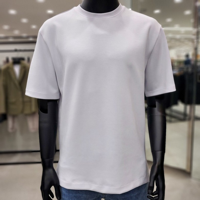 바쏘옴므 화이트 라운드넥 베이직 스판 반팔 티셔츠 WSY2GK13A_JK