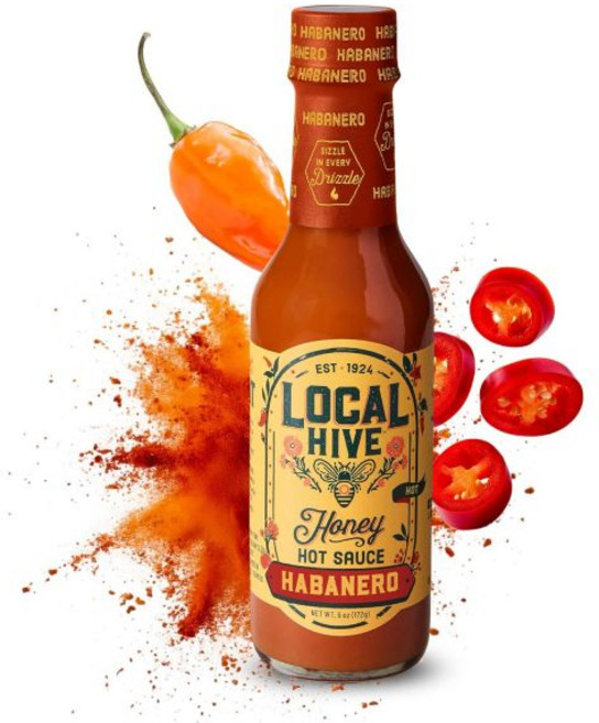 Local Hive 바베큐 소스 로컬 하이브 하바네로 허니 핫 6온스 달콤하고 매운 자연산 생꿀과 고추로 만든 딥핑 드리즐링 그릴링 타코 바비큐 요리에 사용, Habanero, 1개