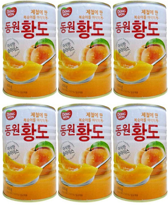 동원 황도 슬라이스 복숭아 통조림, 400g, 6개