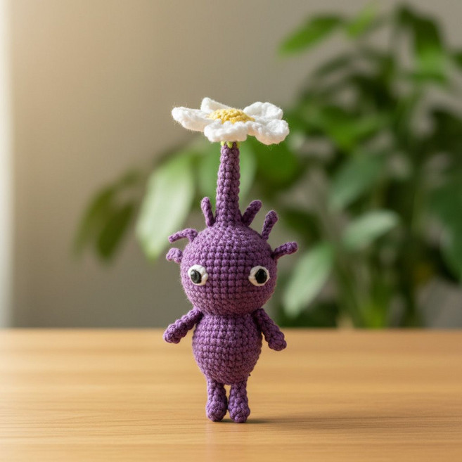 純手工毛線鉤織皮克敏掛件 鑰匙扣包包掛件, 1個, 紫色3號（花白色）超萌皮克敏